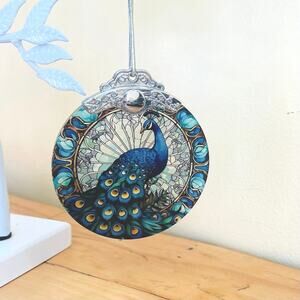 Ornament Glass Peacock Stained Glass Styled Effect Christmas Window Decor